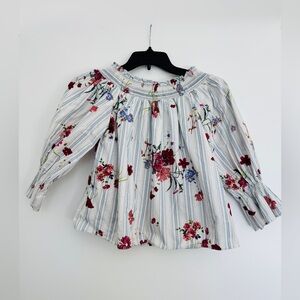 Zara Off Shoulder Floral Striped Blouse - Red and Blue